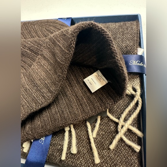 ITALIAN WOOLLEN TREASURES MENS BROWN WOOL/CASHMERE SCARF & HAT WINTER SET ITALY